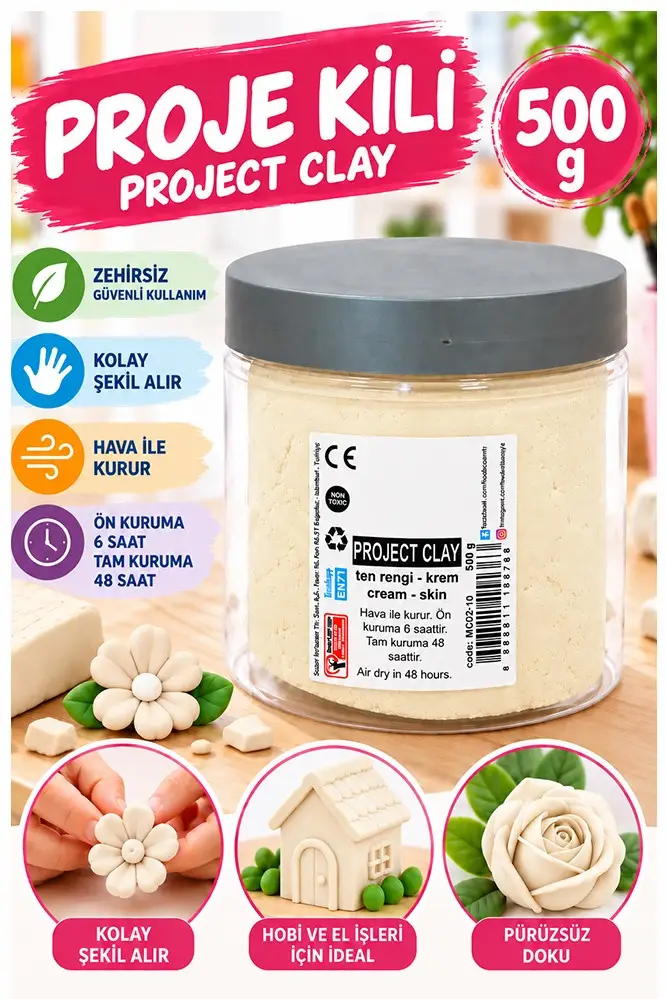 Proje Kili 500gr 1 Adet Monalisa Renkli Proje Hamuru Hobi Heykel Seramik Modelleme Hava İle Kuruyan - Krem