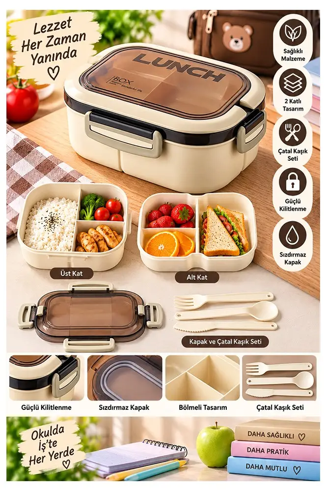 Renkli Beslenme Kutusu 2 Katlı 6 Bölmeli 1 Adet 6 Bölmeli Beslenme Kabı Yemek Saklama Kabı Taşınabilir Lunch Box Okul