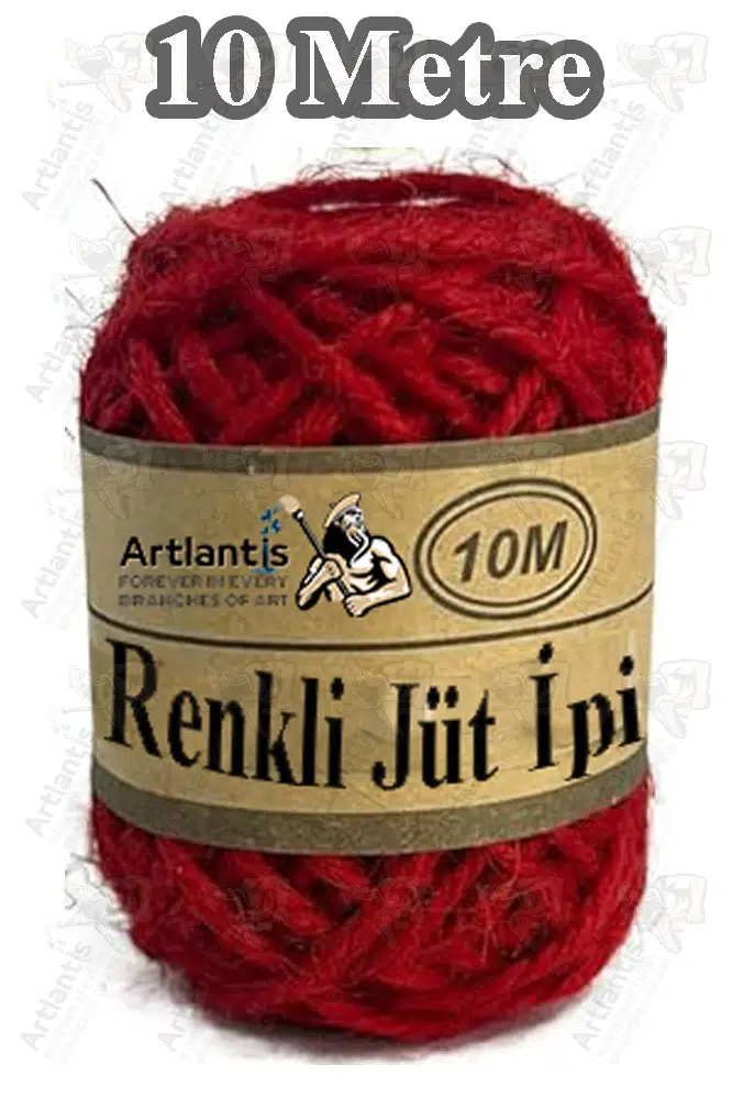 Renkli Jüt İpi 10 Metre 1 Paket Hasır İp Mumlu Kırnap İplik Kendir İp Doğal Renkli İp Hediye Süsleme - Kırmızı