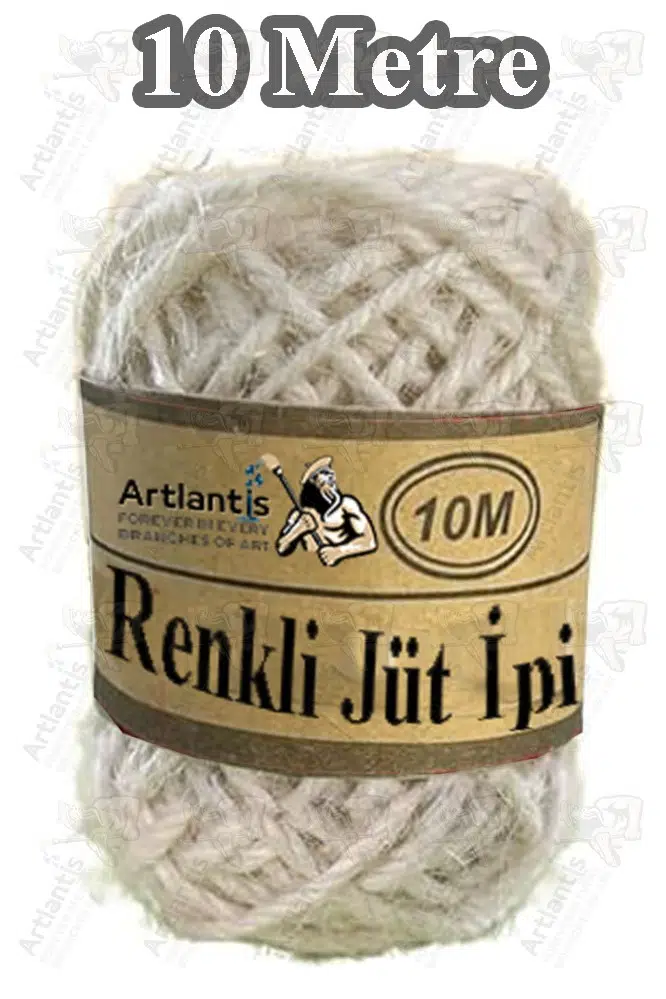 Renkli Jüt İpi 10 Metre 1 Paket Hasır İp Mumlu Kırnap İplik Kendir İp Doğal Renkli İp Hediye Süsleme - Krem