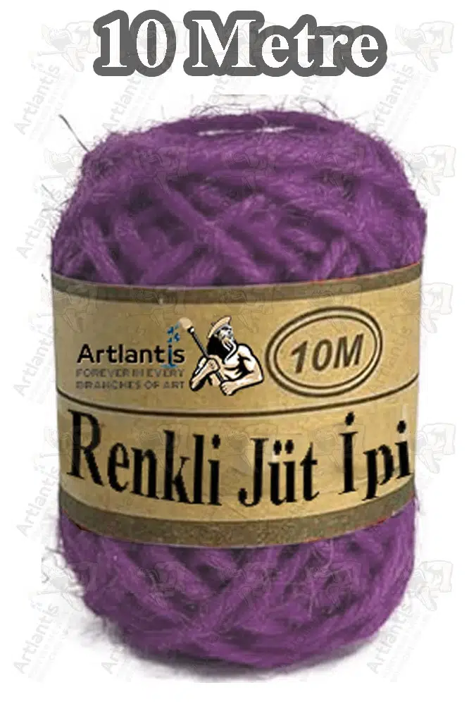 Renkli Jüt İpi 10 Metre 1 Paket Hasır İp Mumlu Kırnap İplik Kendir İp Doğal Renkli İp Hediye Süsleme - Lila