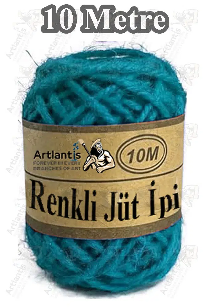 Renkli Jüt İpi 10 Metre 1 Paket Hasır İp Mumlu Kırnap İplik Kendir İp Doğal Renkli İp Hediye Süsleme - Mavi