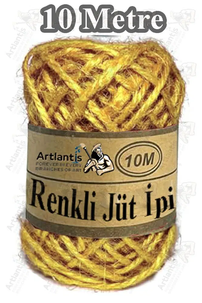 Renkli Jüt İpi 10 Metre 1 Paket Hasır İp Mumlu Kırnap İplik Kendir İp Doğal Renkli İp Hediye Süsleme - Sarı