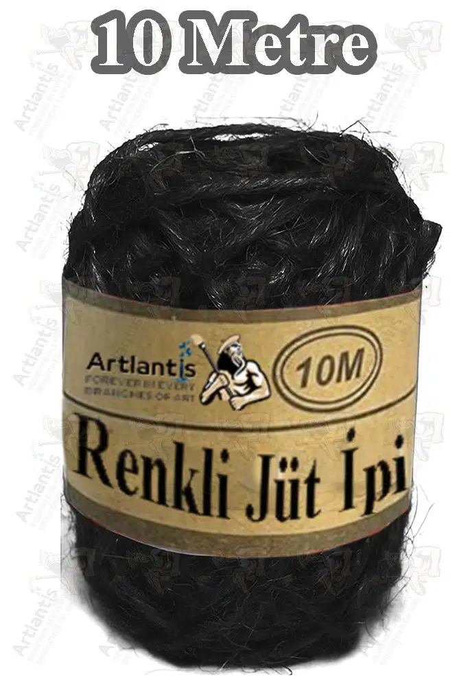 Renkli Jüt İpi 10 Metre 1 Paket Hasır İp Mumlu Kırnap İplik Kendir İp Doğal Renkli İp Hediye Süsleme - Siyah