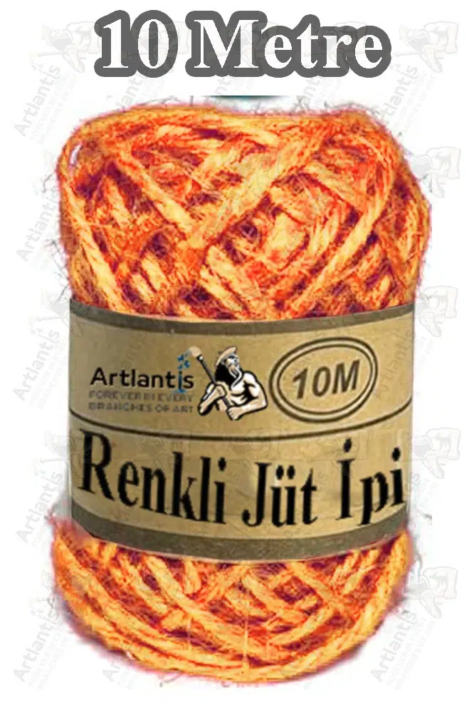 Renkli Jüt İpi 10 Metre 1 Paket Hasır İp Mumlu Kırnap İplik Kendir İp Doğal Renkli İp Hediye Süsleme - Turuncu