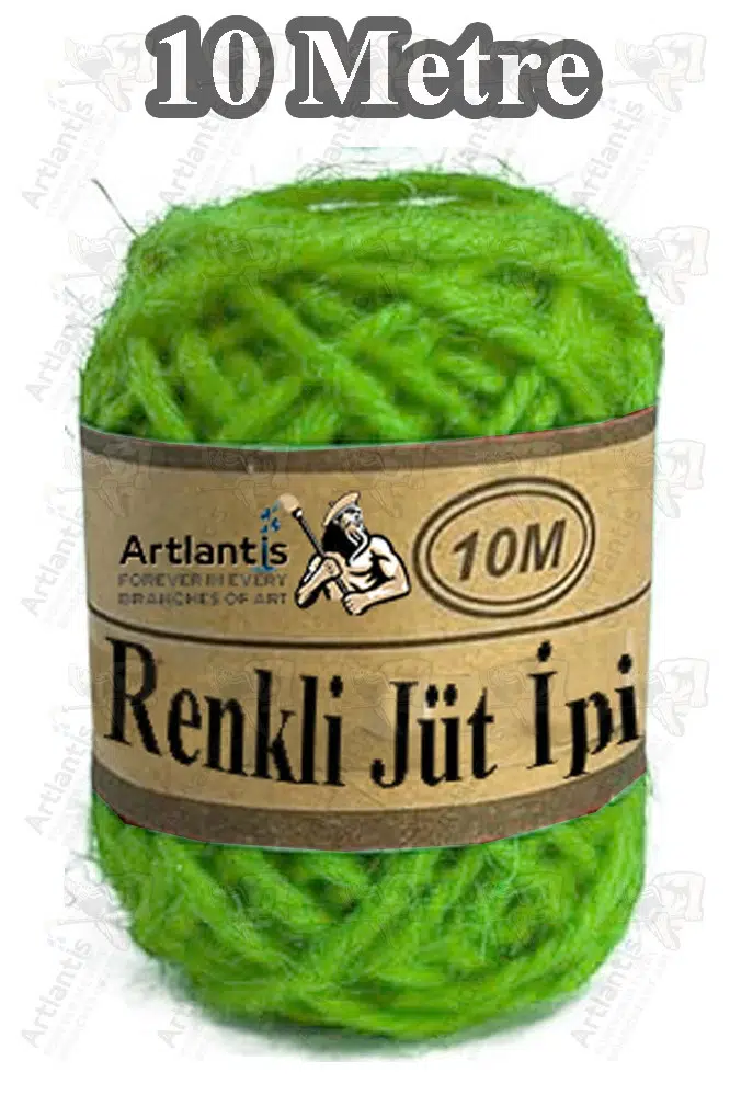 Renkli Jüt İpi 10 Metre 1 Paket Hasır İp Mumlu Kırnap İplik Kendir İp Doğal Renkli İp Hediye Süsleme - Yeşil