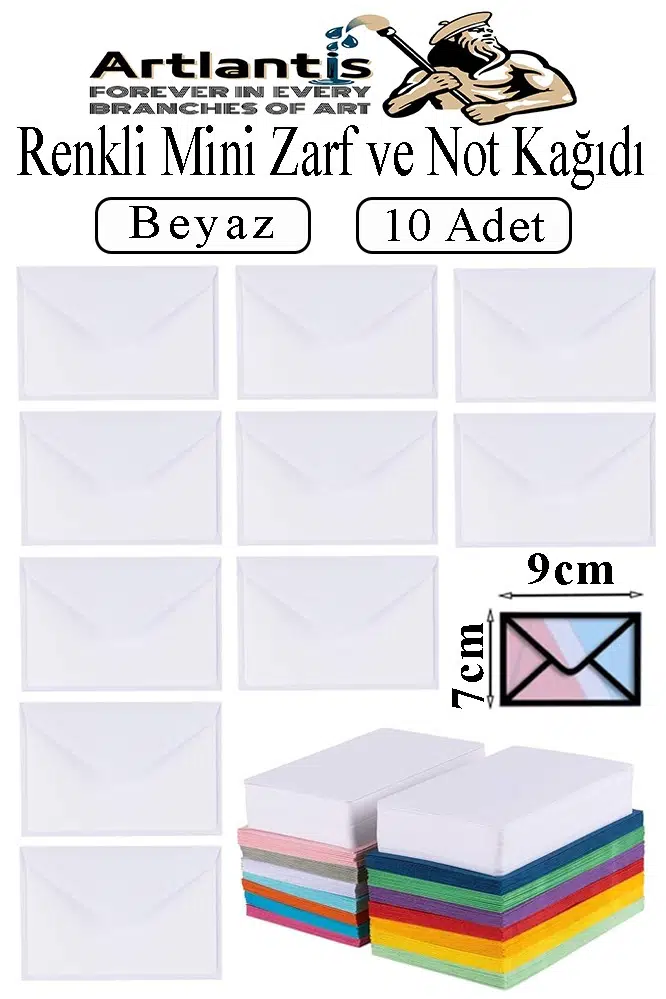 Renkli Mini Zarf 7x9 cm Not Kağıtlı 10 Adet Küçük Renkli Zarf Mektup Oyun Zarfı Doğum Günü Dilekleri Zarfı Canlı Renkler - Beyaz