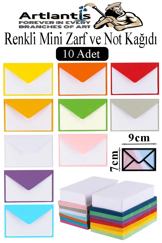 Renkli Mini Zarf 7x9 cm Not Kağıtlı 10 Adet Küçük Renkli Zarf Mektup Oyun Zarfı Doğum Günü Dilekleri Zarfı Canlı Renkler - Çok Renkli