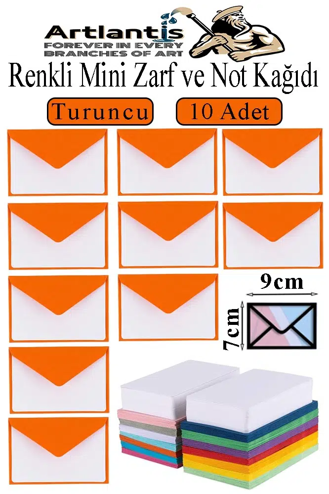Renkli Mini Zarf 7x9 cm Not Kağıtlı 10 Adet Küçük Renkli Zarf Mektup Oyun Zarfı Doğum Günü Dilekleri Zarfı Canlı Renkler - Turuncu