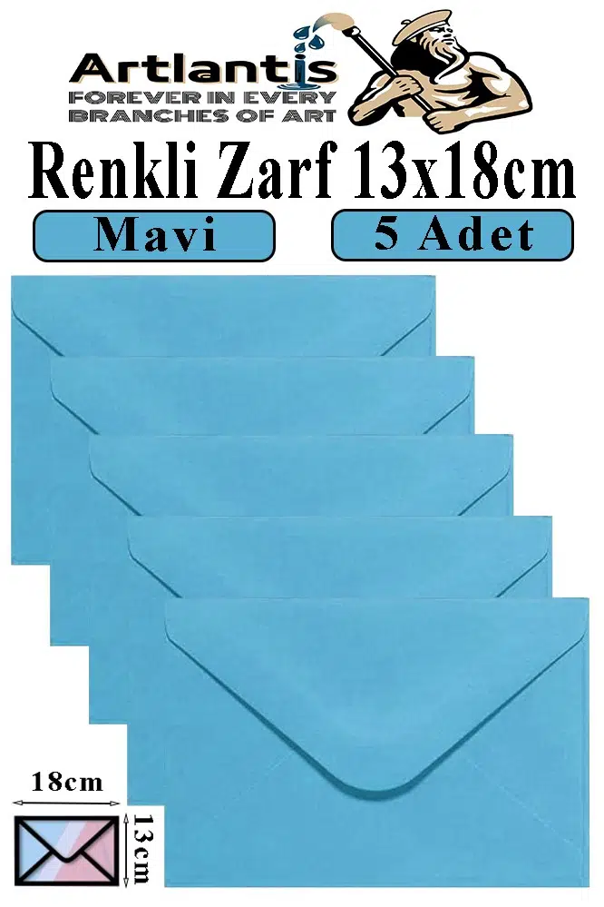 Renkli Zarf 13x18 cm 5 Adet Renkli Mektup Zarfı Renkli Davetiye Zarfı Kartpostal Çekiliş Hediye Zarfı - Mavi