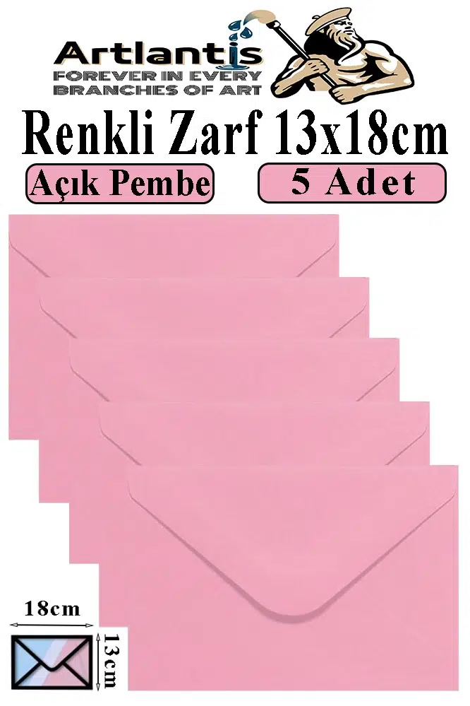 Renkli Zarf 13x18 cm 5 Adet Renkli Mektup Zarfı Renkli Davetiye Zarfı Kartpostal Çekiliş Hediye Zarfı - Açık Pembe