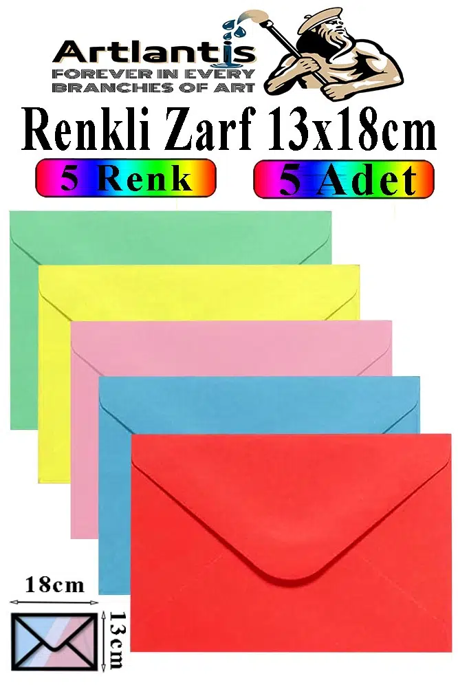Renkli Zarf 13x18 cm 5 Adet Renkli Mektup Zarfı Renkli Davetiye Zarfı Kartpostal Çekiliş Hediye Zarfı - Çok Renkli