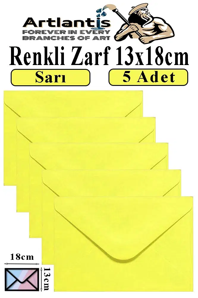 Renkli Zarf 13x18 cm 5 Adet Renkli Mektup Zarfı Renkli Davetiye Zarfı Kartpostal Çekiliş Hediye Zarfı - Sarı