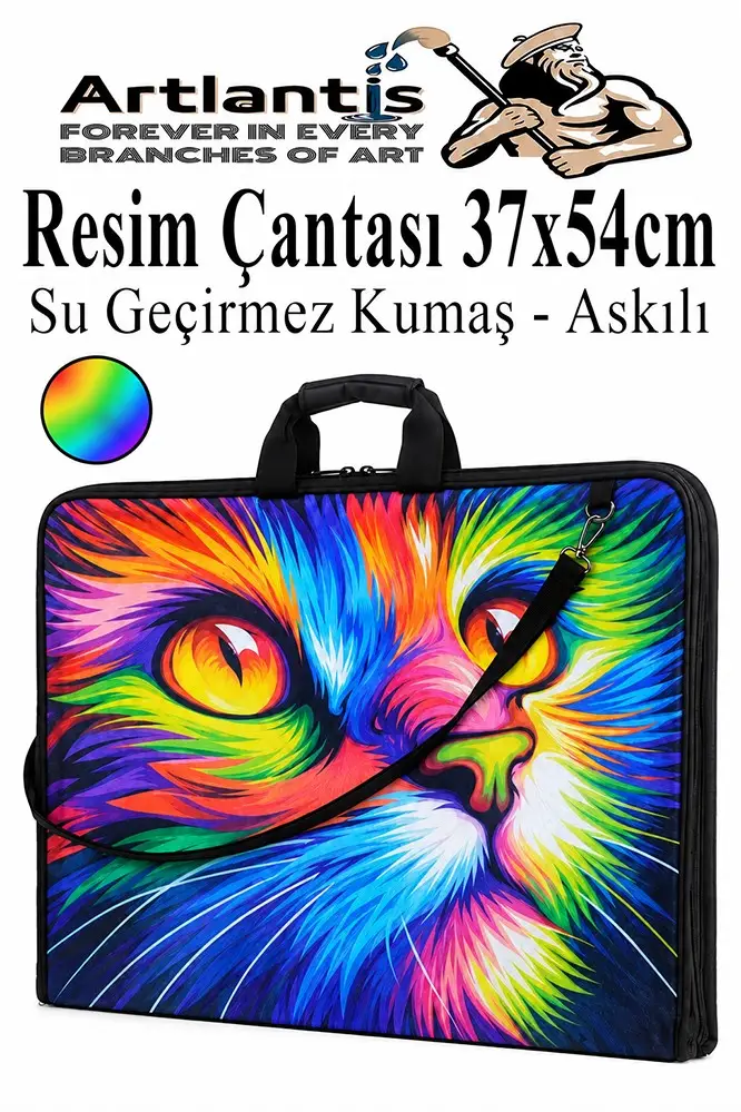 Resim Çantası Desenli Kumaş 37x54 cm 1 Adet Kız ve Erkek Teknik Resim Dosya Proje Çantası 35x50 cm Askılı Fermuarlı - Çok Renkli