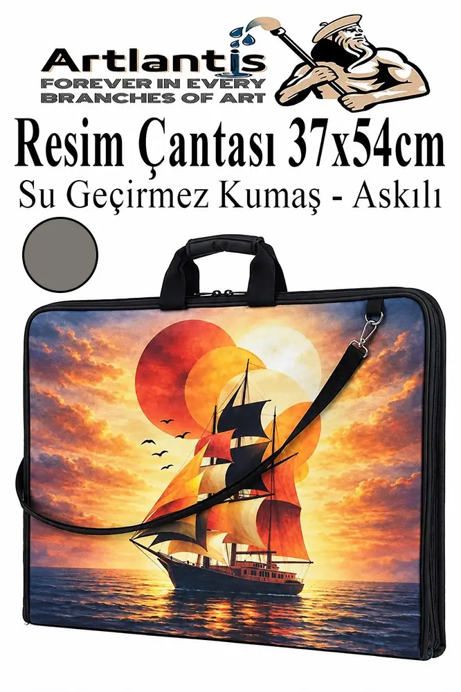 Resim Çantası Desenli Kumaş 37x54 cm 1 Adet Kız ve Erkek Teknik Resim Dosya Proje Çantası 35x50 cm Askılı Fermuarlı - Gri