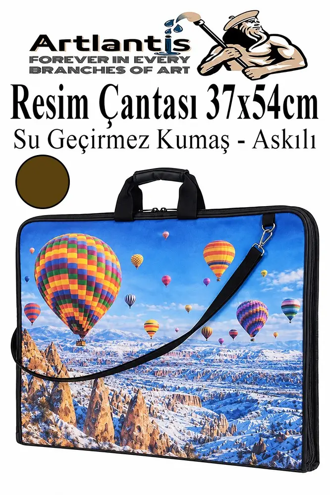 Resim Çantası Desenli Kumaş 37x54 cm 1 Adet Kız ve Erkek Teknik Resim Dosya Proje Çantası 35x50 cm Askılı Fermuarlı - Kahverengi