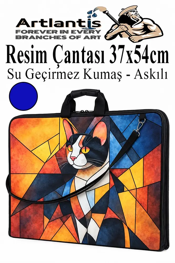 Resim Çantası Desenli Kumaş 37x54 cm 1 Adet Kız ve Erkek Teknik Resim Dosya Proje Çantası 35x50 cm Askılı Fermuarlı - Lacivert