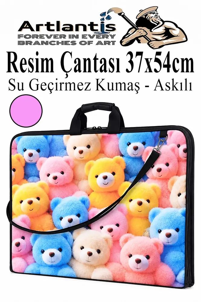 Resim Çantası Desenli Kumaş 37x54 cm 1 Adet Kız ve Erkek Teknik Resim Dosya Proje Çantası 35x50 cm Askılı Fermuarlı - Pembe
