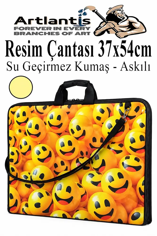 Resim Çantası Desenli Kumaş 37x54 cm 1 Adet Kız ve Erkek Teknik Resim Dosya Proje Çantası 35x50 cm Askılı Fermuarlı - Sarı