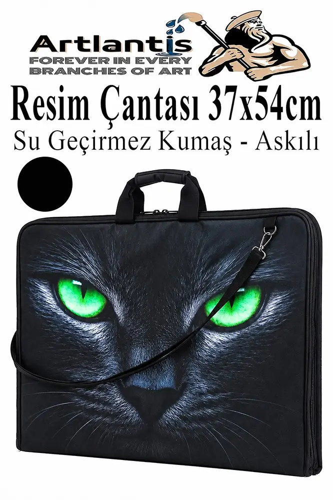 Resim Çantası Desenli Kumaş 37x54 cm 1 Adet Kız ve Erkek Teknik Resim Dosya Proje Çantası 35x50 cm Askılı Fermuarlı - Siyah
