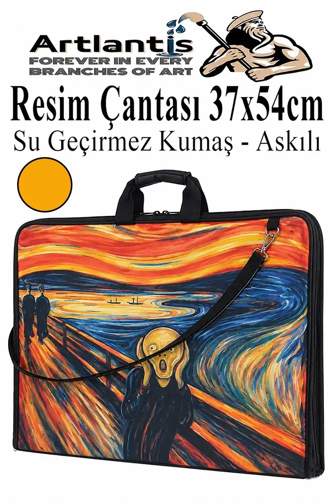 Resim Çantası Desenli Kumaş 37x54 cm 1 Adet Kız ve Erkek Teknik Resim Dosya Proje Çantası 35x50 cm Askılı Fermuarlı - Turuncu