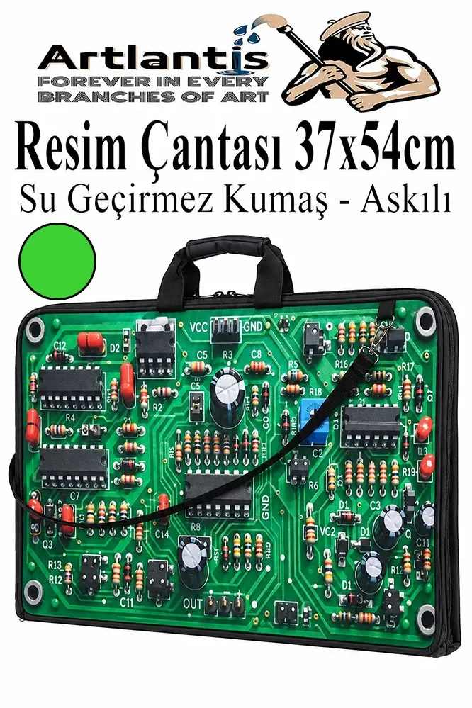 Resim Çantası Desenli Kumaş 37x54 cm 1 Adet Kız ve Erkek Teknik Resim Dosya Proje Çantası 35x50 cm Askılı Fermuarlı - Yeşil