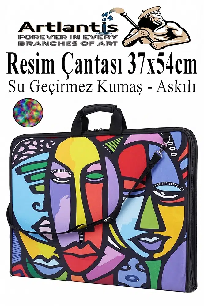 Resim Çantası Desenli Kumaş 37x54 cm 1 Adet Teknik Resim Dosya Çantası 35x50 cm Askılı Proje Çantası Fermuarlı Okul Sınıf - Çok Renkli