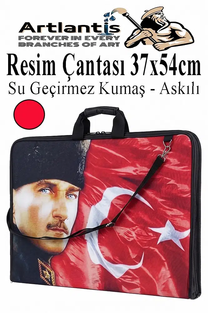 Resim Çantası Desenli Kumaş 37x54 cm 1 Adet Teknik Resim Dosya Çantası 35x50 cm Askılı Proje Çantası Fermuarlı Okul Sınıf - Kırmızı