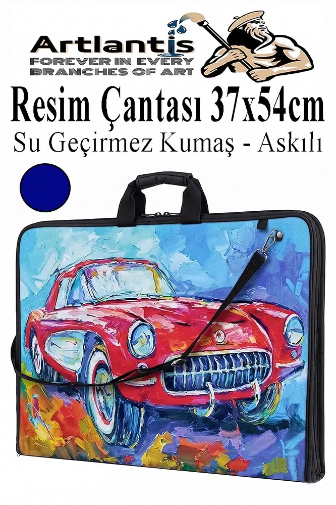 Resim Çantası Desenli Kumaş 37x54 cm 1 Adet Teknik Resim Dosya Çantası 35x50 cm Askılı Proje Çantası Fermuarlı Okul Sınıf - Lacivert