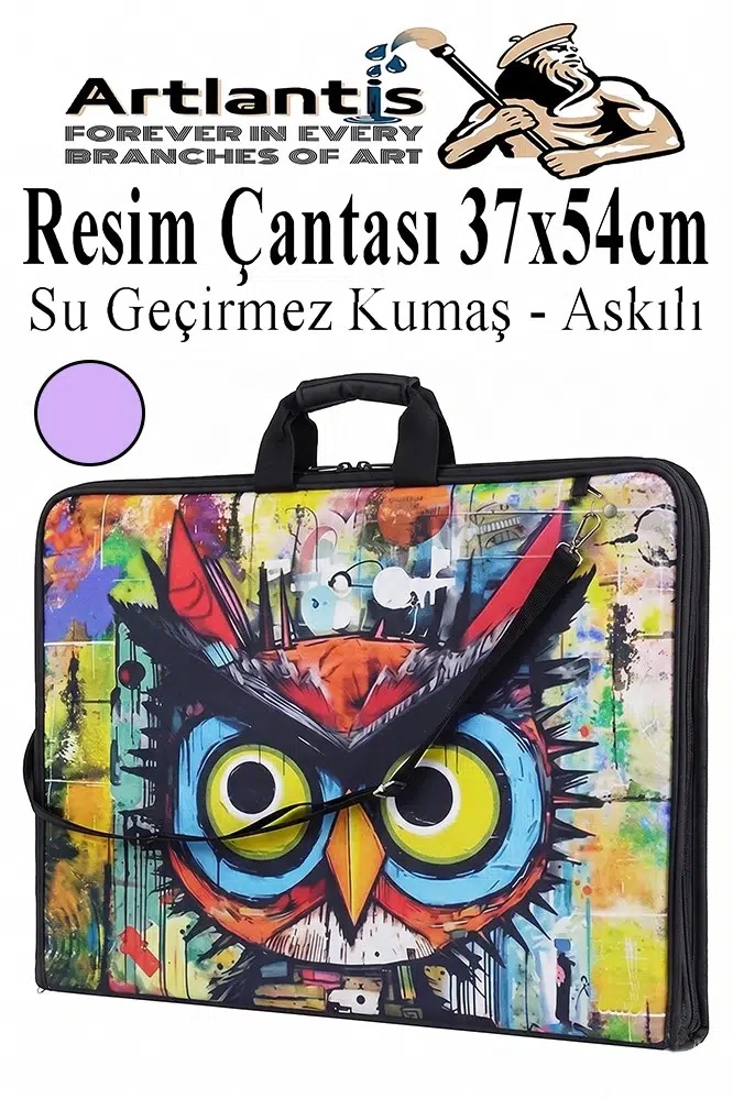 Resim Çantası Desenli Kumaş 37x54 cm 1 Adet Teknik Resim Dosya Çantası 35x50 cm Askılı Proje Çantası Fermuarlı Okul Sınıf - Lila