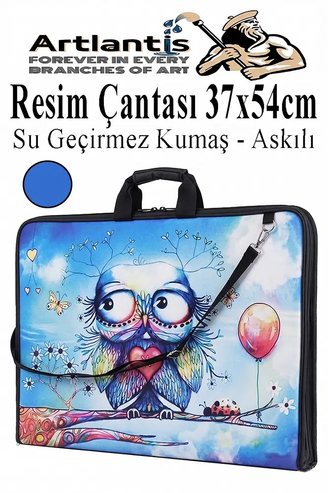 Resim Çantası Desenli Kumaş 37x54 cm 1 Adet Teknik Resim Dosya Çantası 35x50 cm Askılı Proje Çantası Fermuarlı Okul Sınıf - Mavi