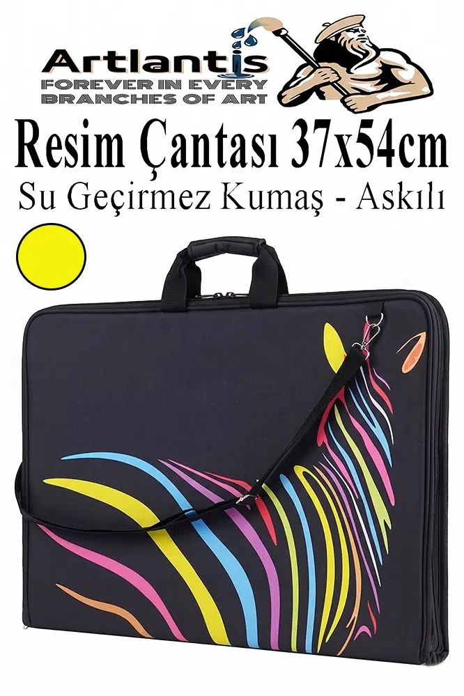 Resim Çantası Desenli Kumaş 37x54 cm 1 Adet Teknik Resim Dosya Çantası 35x50 cm Askılı Proje Çantası Fermuarlı Okul Sınıf - Sarı