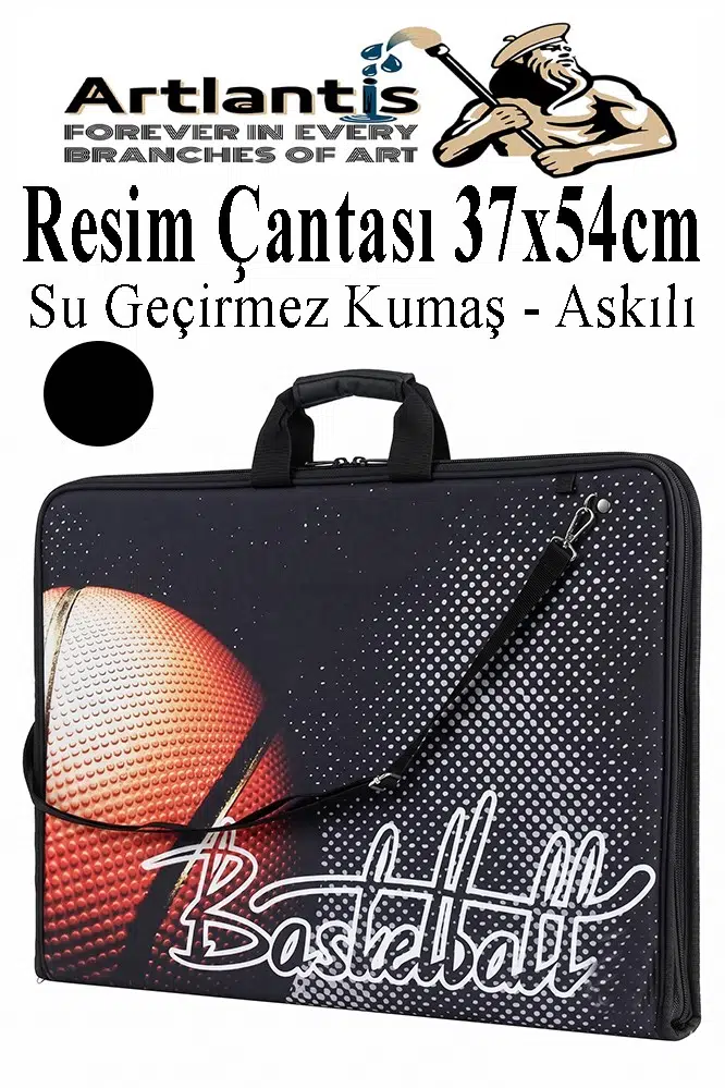Resim Çantası Desenli Kumaş 37x54 cm 1 Adet Teknik Resim Dosya Çantası 35x50 cm Askılı Proje Çantası Fermuarlı Okul Sınıf - Siyah