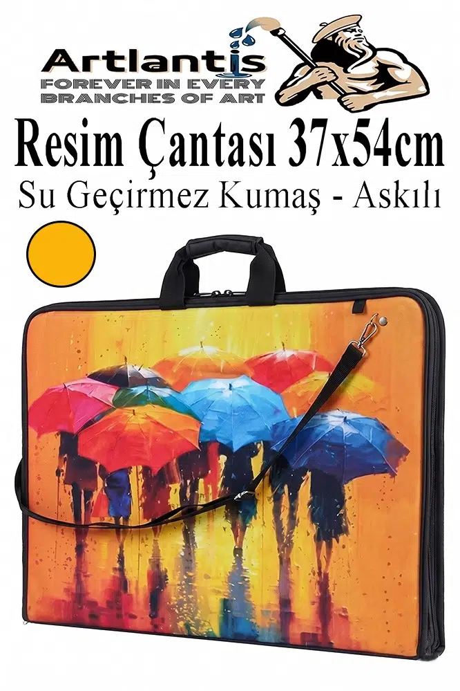 Resim Çantası Desenli Kumaş 37x54 cm 1 Adet Teknik Resim Dosya Çantası 35x50 cm Askılı Proje Çantası Fermuarlı Okul Sınıf - Turuncu