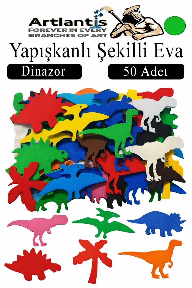 Şekilli Eva Yapışkanlı 50 li 1 Paket Kendinden Yapışkanlı Eva Sticker Okul Öncesi Kreş Ana Sınıfı Etkinlik Proje - Yeşil