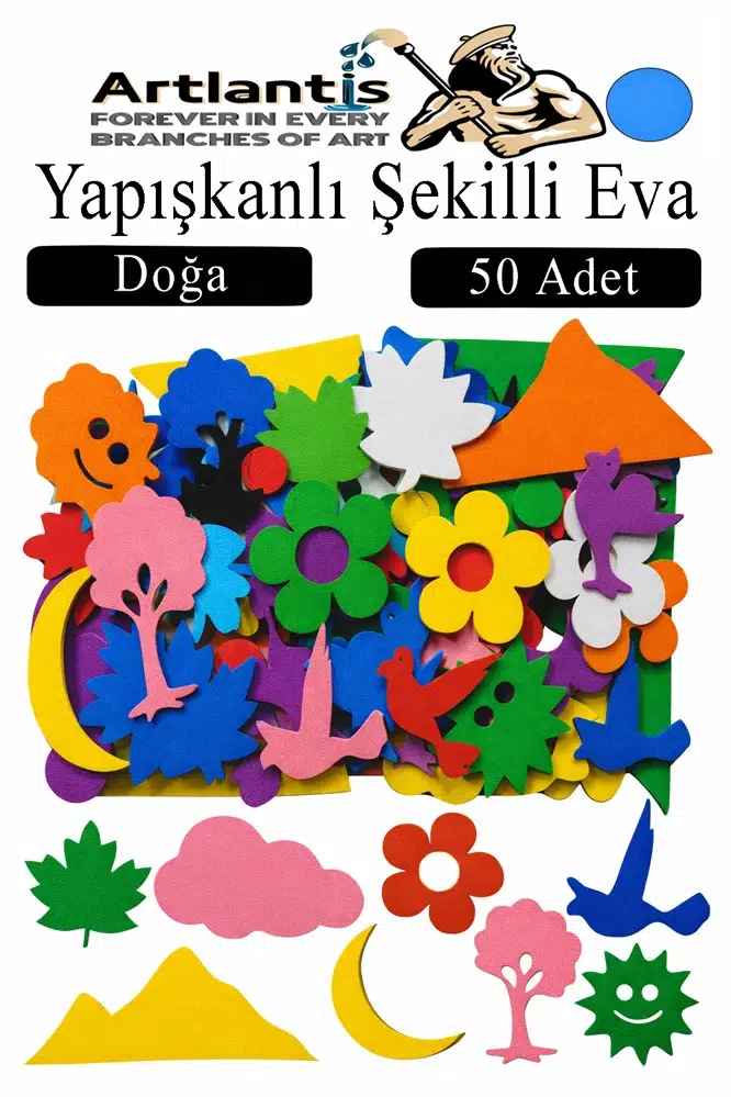 Şekilli Eva Yapışkanlı 50 li 1 Paket Kendinden Yapışkanlı Eva Sticker Okul Öncesi Kreş Ana Sınıfı Etkinlik Proje - Mavi