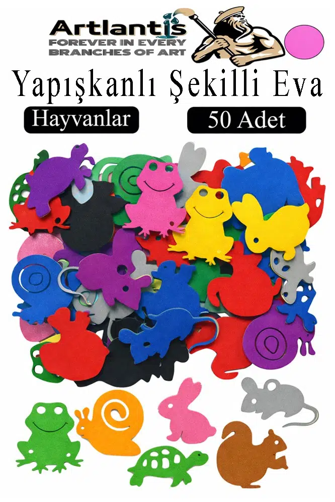 Şekilli Eva Yapışkanlı 50 li 1 Paket Kendinden Yapışkanlı Eva Sticker Okul Öncesi Kreş Ana Sınıfı Etkinlik Proje - Pembe