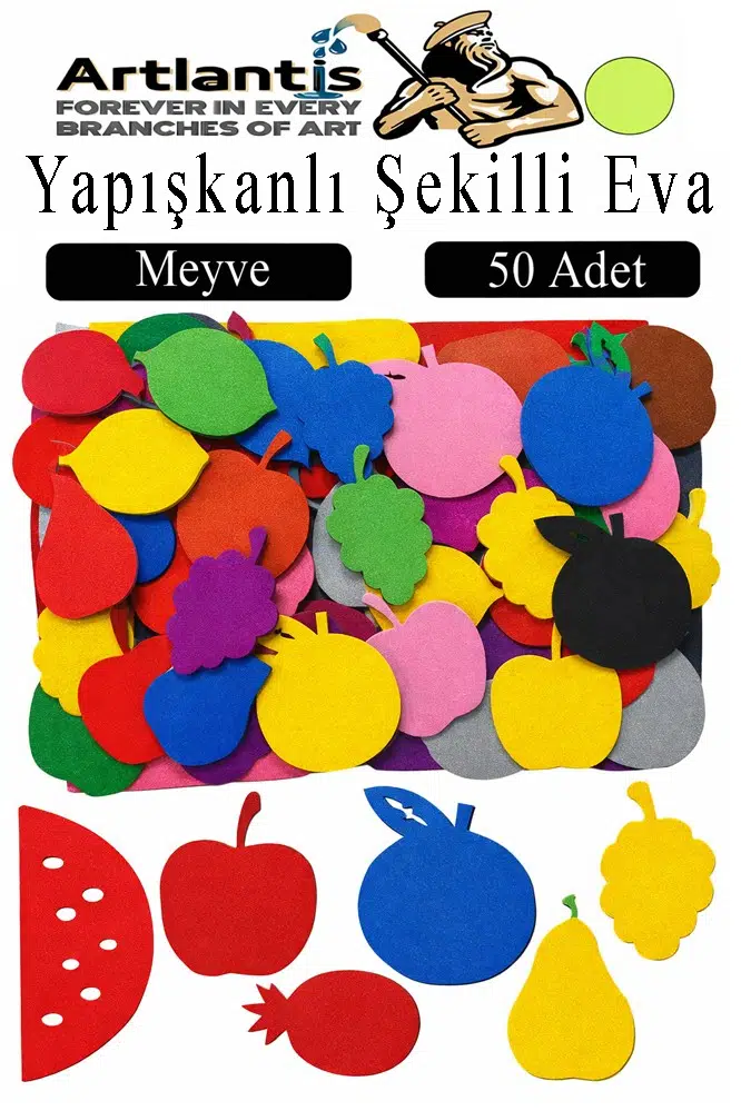 Şekilli Eva Yapışkanlı 50 li 1 Paket Kendinden Yapışkanlı Eva Sticker Okul Öncesi Kreş Ana Sınıfı Etkinlik Proje - Açık Yeşil