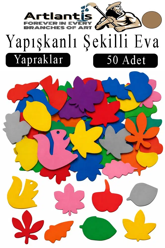Şekilli Eva Yapışkanlı 50 li 1 Paket Kendinden Yapışkanlı Eva Sticker Okul Öncesi Kreş Ana Sınıfı Etkinlik Proje - Kahverengi