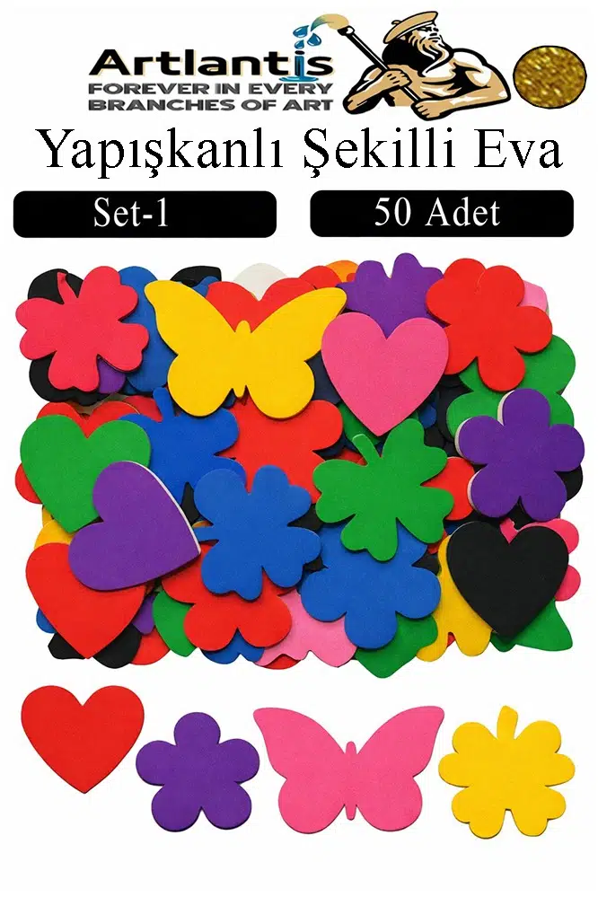 Şekilli Eva Yapışkanlı 50 li 1 Paket Kendinden Yapışkanlı Eva Sticker Okul Öncesi Kreş Ana Sınıfı Etkinlik Proje - Altın Sarı