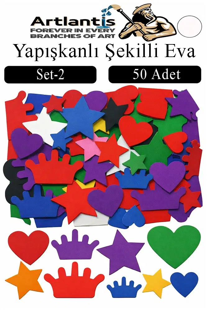 Şekilli Eva Yapışkanlı 50 li 1 Paket Kendinden Yapışkanlı Eva Sticker Okul Öncesi Kreş Ana Sınıfı Etkinlik Proje - Beyaz