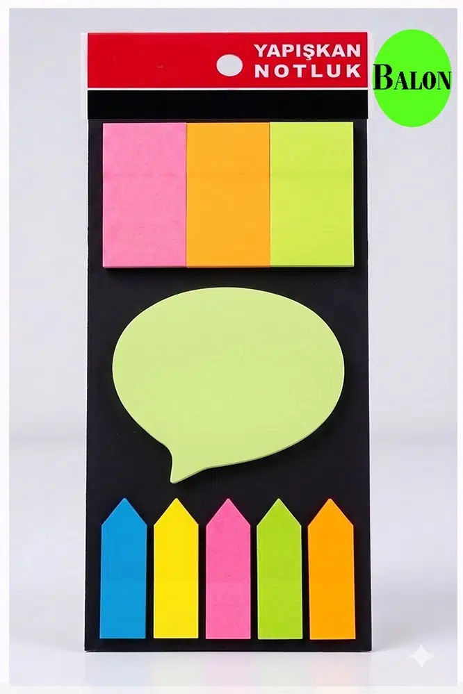 Şekilli Yapışkanlı Not Kağıdı 5 Renk 1 Adet Neon Renkler Neon Ayraç Karışık Şekilli Fosforlu Not Kağıdı - Yeşil