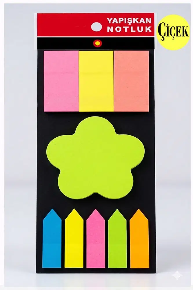 Şekilli Yapışkanlı Not Kağıdı 5 Renk 1 Adet Neon Renkler Neon Ayraç Karışık Şekilli Fosforlu Not Kağıdı - Sarı