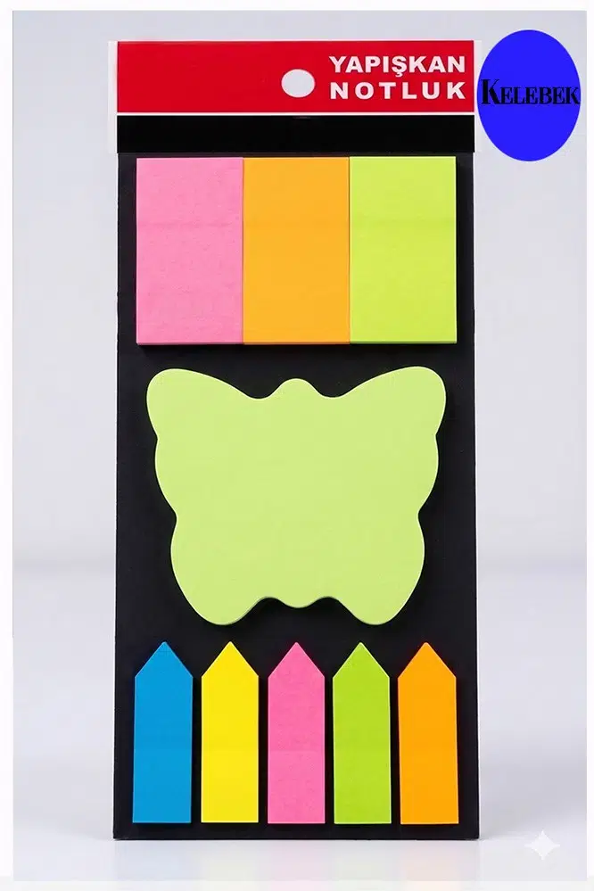 Şekilli Yapışkanlı Not Kağıdı 5 Renk 1 Adet Neon Renkler Neon Ayraç Karışık Şekilli Fosforlu Not Kağıdı - Mavi