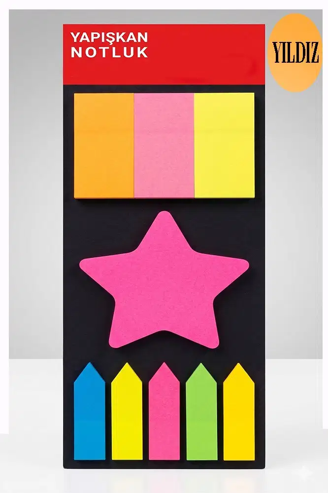 Şekilli Yapışkanlı Not Kağıdı 5 Renk 1 Adet Neon Renkler Neon Ayraç Karışık Şekilli Fosforlu Not Kağıdı - Turuncu