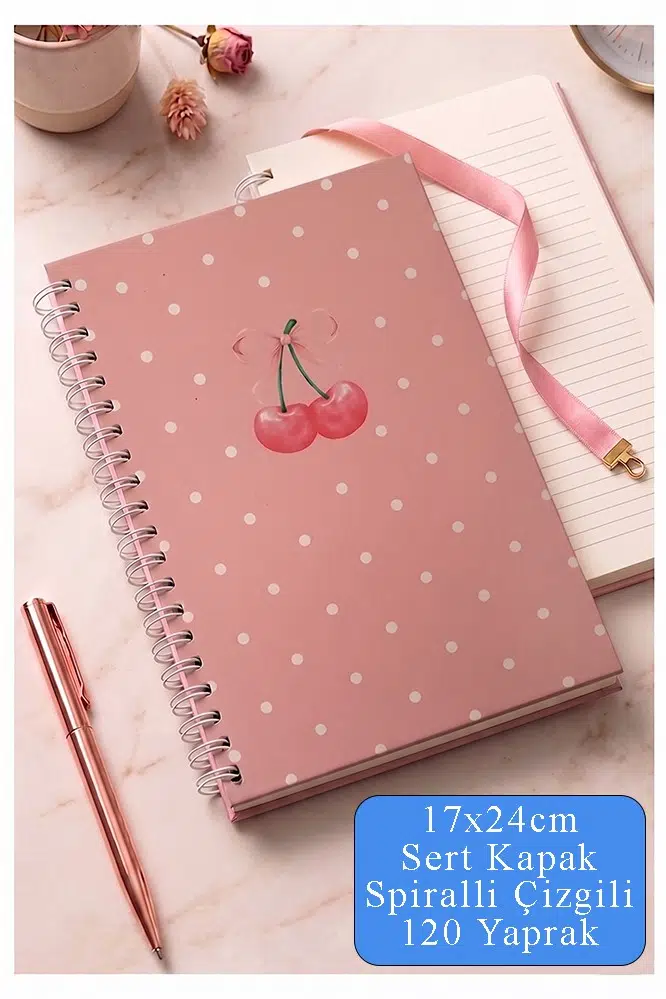 Pembe Sert Kapak Spiralli Çizgili Defter 17x24cm 120 Yaprak 1 Adet Not Defteri Okul Büro Ofis Defteri - Mavi