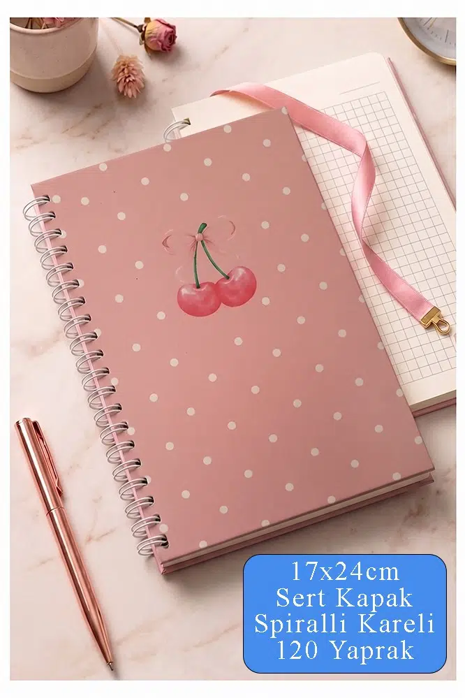 Pembe Sert Kapak Spiralli Kareli Defter 17x24cm 120 Yaprak 1 Adet Not Defteri Okul Büro Ofis Defteri - Mavi