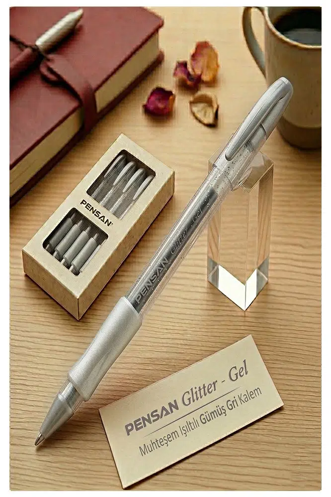 Simli Jel Kalem 1.0mm 1 Adet Uç Akıcı Yazım Pensan Simli Jel Kalem Tükenmez Simli Kalem Simli Pilot Kalem Canlı Renkler - Gümüş Gri