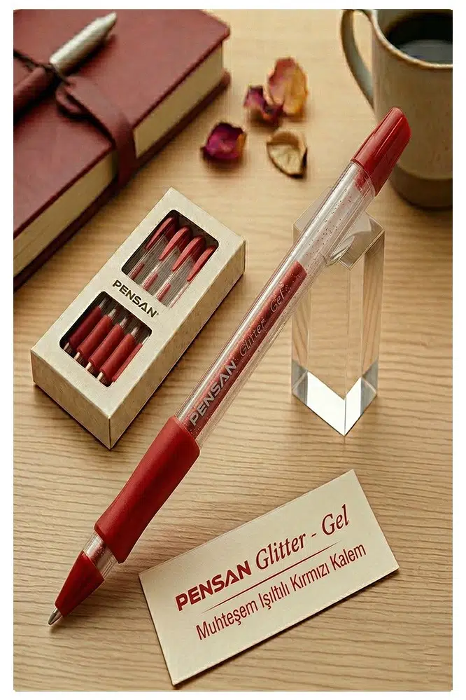 Simli Jel Kalem 1.0mm 1 Adet Uç Akıcı Yazım Pensan Simli Jel Kalem Tükenmez Simli Kalem Simli Pilot Kalem Canlı Renkler - Kırmızı