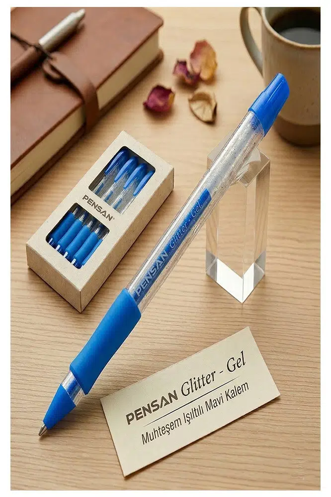 Simli Jel Kalem 1.0mm 1 Adet Uç Akıcı Yazım Pensan Simli Jel Kalem Tükenmez Simli Kalem Simli Pilot Kalem Canlı Renkler - Mavi